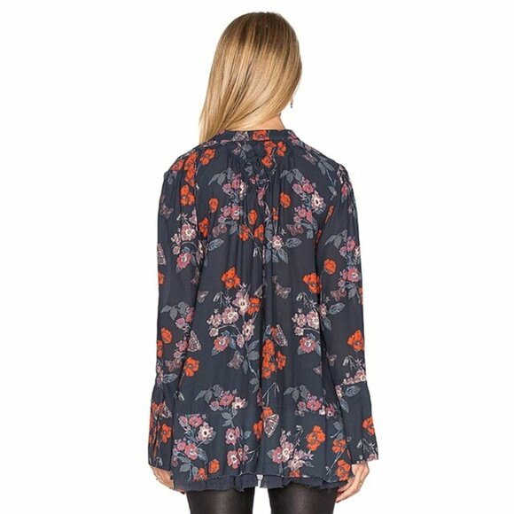 Free People Pebble Crepe So Fine Smocked Tunic Size S Floral Print Boho - Picture 2 of 7